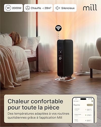 Mill Radiateur Bain d’Huile WIFI 1500W - Radiateur Connecté WIFI avec App, pour 18–22m², Radiateur Électrique Silencieux, à Économie d’Énergie et Sécurisé, Design Norvégien - Blanc - Nail Gallerys
