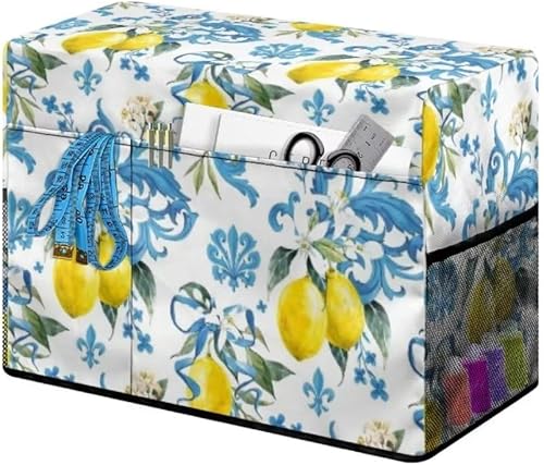 Jeiento Housse de machine à coudre avec poches, organiseur portable pour outils de couture, housse anti-poussière universelle pour la plupart des machines à coudre standard, Bleu floral blanc - Nail Gallerys
