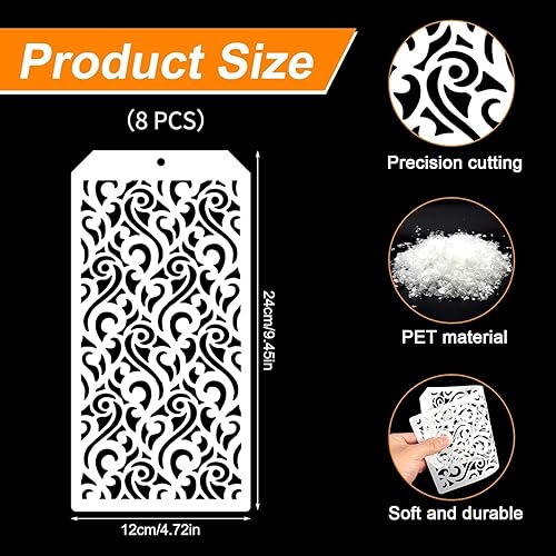 SSKHE 10Pcs Pochoirs Décoratifs pour Fleurs, Pochoirs Réutilisables en Plastique pour la Peinture de Dentelle Florale, pour le Bricolage, la Peinture sur Bois, la Toile, les Murs et l'Album Photo - Nail Gallerys