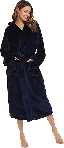 Vlazom Robe de Chambre Polaire Femme, Peignoir Polaire à Capuche Femmes Chaude et Doux Flanelle Pour Hiver Cadeau de Noël - Nail Gallerys