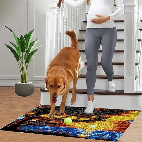 Kit de Crochet de Loquet, Kit de Broderie au Point de Croix, Kit de Fabrication de Tapis, Tapis à Point Noué Loquet Bricolage, Kit de Crochets à Loquet, Motif de Couleur Pré-imprimé 38 x 52 cm - Nail Gallerys