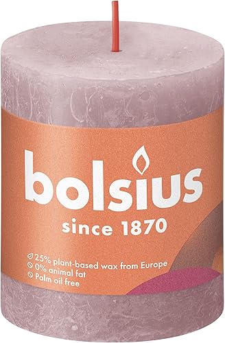 Bolsius Bougie pilier Rustique - Vieux Rose - Lot de 4 - Longue durée de combustion de 35 heures - Bougie de maison - Décoration d'intérieur - Non parfumée - Cire naturelle végétalienne - Sans huile - Nail Gallerys