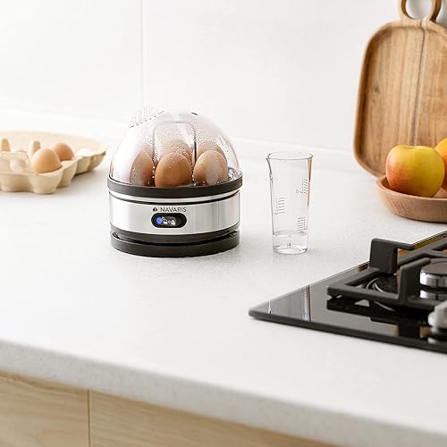 Navaris Cuiseur à Œufs Électrique - Appareil Vapeur pour 1 à 7 Œufs avec Doseur et Perce-Œufs - Œuf à la Coque Mollet ou Dur - Nail Gallerys