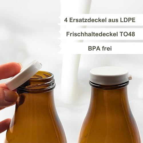 mikken 4 bouteilles en verre marron de 1 litre avec bouchon à visser, 4 couvercles fraîcheur et étiquettes - Nail Gallerys