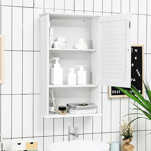 RELAX4LIFE Armoire Murale de Salle de Bain avec 3 Compartiments de Rangement et 1 Porte，Armoire de Toilette Multifonctionnelle Style Moderne avec Étagère Réglable, 42X17X70CM,Blanche - Nail Gallerys