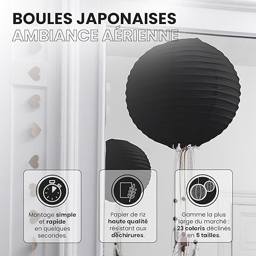 12x Lanterne Papier 20 cm Ivoire - Suspension Boule Papier 20 cm (12'') Type Lanterne Japonaise pour Decoration Mariage - 12 pièces - Le Must de la Gamme de Lampions Papier - Notice en Français. - Nail Gallerys