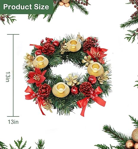 Couronne De L'Avent De Noël avec 4 PièCes Chandelier, Couronne de Noël, Pommes De Pin Et Fleurs Rouges, Guirlande De Noel avec Chandeliers pour DéCoration De NoëL Tableau, Noel Decoration Maison - Nail Gallerys