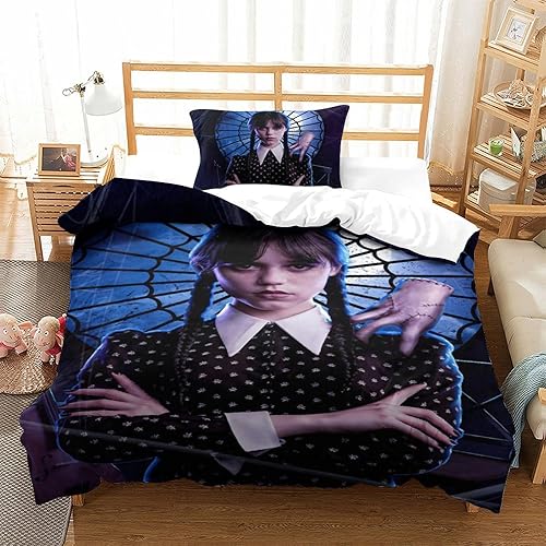 EOASNRTCB Parure De Lit Wednesday Imprimé Motif Mignon Housse De Couette avec Taies d'oreiller 3D De Imprimé Literie en Microfibre, pour Adultes Enfants Filles Single（140x200cm） - Nail Gallerys