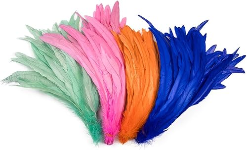YUWEN 100 pièces/lot Plumes de Queue de Coq Naturel Noir Blanc Plumes de Coq pour Artisanat Carnaval scène Coiffure décoration Plume 25-40cm - Nail Gallerys