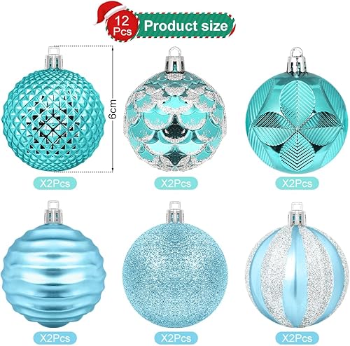 Boules de Noël Bleu 6 CM, Lot de 12 Boules de Noël Ornements en Plastique, Suspendues Ornements de Boule, Décorations d'arbre de Noël, pour Noël Mariage Maison Fête Décoration - Nail Gallerys