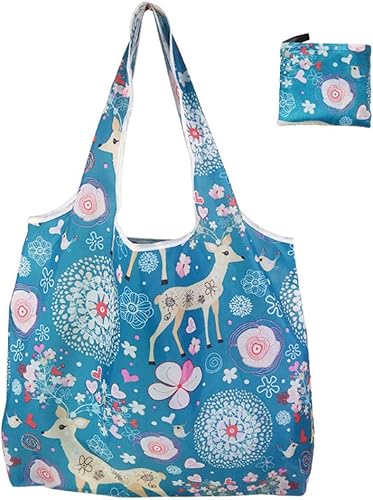 BOBOZHONG Sacs à provisions,paquet de 2 sacs d'épicerie réutilisables Grands sacs à provisions lavables pliables Sacs fourre-tout écologiques à emporter pour les voyages quotidiens（chien et cerf） - Nail Gallerys