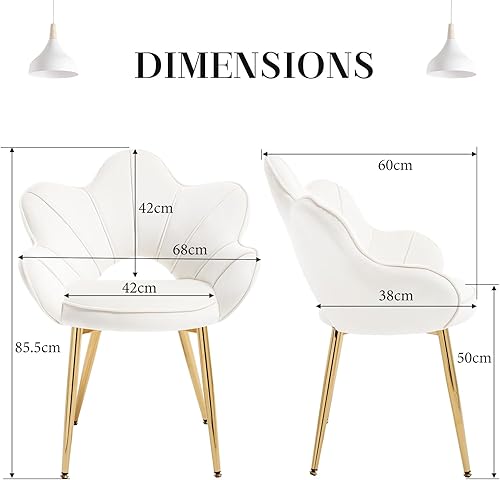 KHISCHMO Lot de 2 Fauteuils en Velours, Fauteuil Moderne avec Pieds en Métal Chambre à Coucher Chaise Longue en Forme de Pétale Convient pour Chambre à Coucher,Coiffeuse,Salon,Blanc - Nail Gallerys