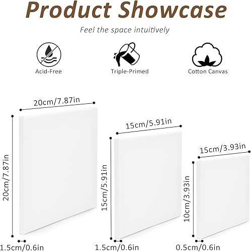 LUOJINYI Lot de 6 toiles à peindre (20 x 20,15 x 15,10 x 10 cm, 2 pièces chacune) sur châssis en coton pour peinture acrylique, peinture à l'huile, débutants artistes - Nail Gallerys