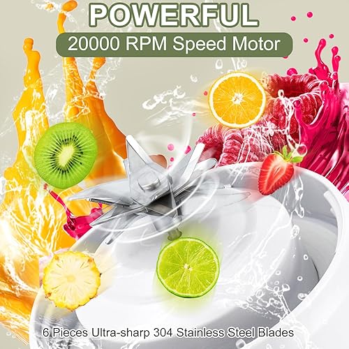 Euakee Mixeur Portable pour Smoothies et Shakes, 500mL Mini Blender Portatif avec 6 Lames, Mini Mixeur Smoothie Blender USB Rechargeable Mélangeur avec Couvercle pour Maison, Camping et Voyage - Nail Gallerys