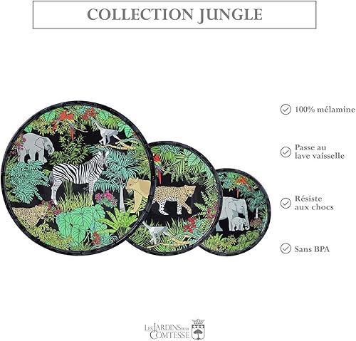 Les Jardins de la Comtesse - Petite Assiette à Dessert Plate en Mélamine Pure - Jungle - Ø 23 cm - Noir/Vert - Service de Table - Collection de Vaisselle Quasi-Incassable MelARTmine - Nail Gallerys