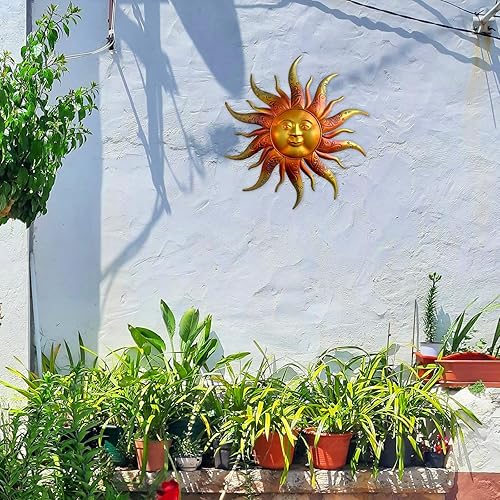 Décoration murale en métal en forme de soleil - 43,9 cm - Style rustique rétro - Décoration à suspendre pour intérieur ou extérieur - Cadeau pour maman, papa, amis (doré) - Nail Gallerys