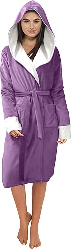 NAFING Peignoir De Bain Femme Coton Éponge Peignoir Long Avec Capuche Velours Robe De Chambre Femme Absorbant Et Confort Douche, Serviette Kimono Léger Avec Ceinture, Poches - Nail Gallerys