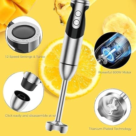 Mixeur Plongeant 3-en-1 MEGAWISE – Moteur Inox 400W, Vitesse Variable, Mode Turbo – Fouet, Mousseur à Lait (Noir) - Nail Gallerys
