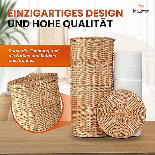 Industor® Rangement de papier toilette en osier – Papier toilette debout pour 3 rouleaux de papier toilette avec couvercle – Accessoire de décoration de salle de bain - Nail Gallerys