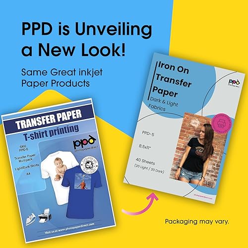 PPD Combo 40xA4 Papier Transfert Tee-Shirt, 20 Feuilles pour Textiles Blancs/Clairs et 20 pour Noirs/Foncés, Personnalisé, Jet d' Encre PPD-5-40 - Nail Gallerys