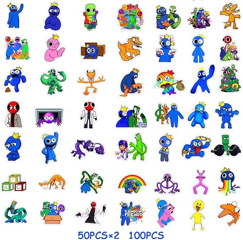 Lot de 2 X 50 Autocollants Rainbow Friends, Rainbow Friends Stickers, Autocollants de Dessin Animé, Autocollants en Vinyle Imperméable pour Ordinateur Portable, Vélo, Guitare, Bagages, Téléphone - Nail Gallerys