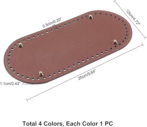 KOMUNJ Lot de 4 sacs inférieurs au crochet - 25 x 12 cm - Sac de fond ovale en cuir pour sacs - Base de coussin avec trous - Sac à bandoulière - Accessoires de bricolage - Nail Gallerys