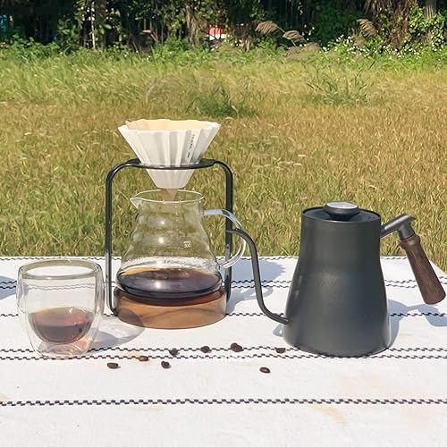 Raguso Bouilloire à café à col de Cygne en Acier Inoxydable de 850 ML avec poignée en Bois(with Thermometer) - Nail Gallerys