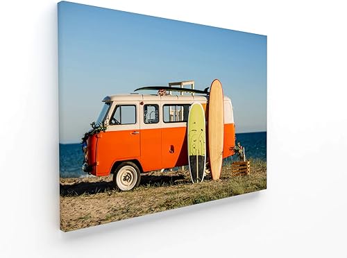 Panorama Tableau Surf Van 70x50 cm - Impression sur Toile avec Châssis en Bois - Affiche Nature Paysage - Nail Gallerys