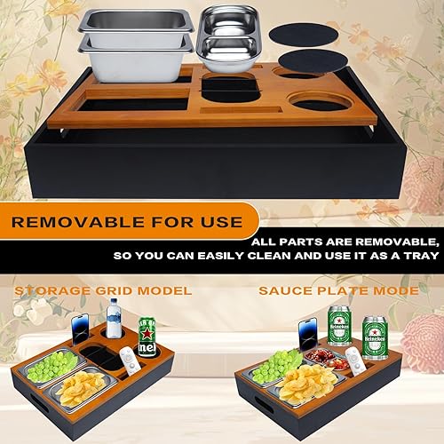 Dazhtu Plateau Canape, Canapé Bar Snack Box, Plateau Repas Canapé avec Bols à Collation en Acier Inoxydable, Couvercle Amovible, l'organisateur de canapé Parfait pour Le Salon, Le canapé,la fête - Nail Gallerys