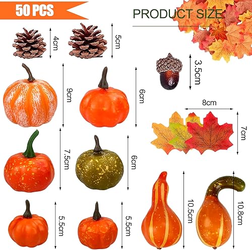 ENAIAH 50Pcs Ensemble de Décoration d'automne Mini Citrouille Décoration Feuilles d'érable,Cônes de Pin,Glands, pour Halloween Thanksgiving Décoration (50) - Nail Gallerys