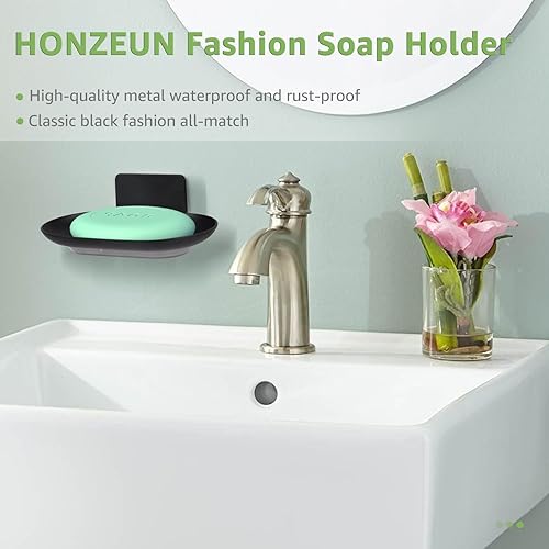 HONZUEN Porte Savon Mural de Auto-adhésif,Porte-Savon avec bac d'égouttement, Porte-Savon Douche en Acier Inoxydable, Boite a Savon de sans Perçage pour Cuisine de Salle de Bain Utilisé(Noir) - Nail Gallerys