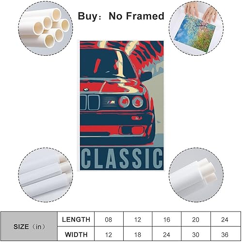 ASDSA Poster de voiture BMW E30 M3 sur toile - Décoration murale moderne pour chambre à coucher - 40 x 60 cm, 16x24inch(40x60cm) - Nail Gallerys
