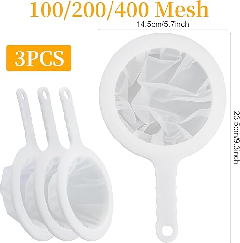 Lot de 3 passoires en nylon - Avec poignée - 400/200/100 - En maille - Petite passoire - Passoire pour filtrer le jus, le lait, le lait de soja et le vin et le café - Nail Gallerys