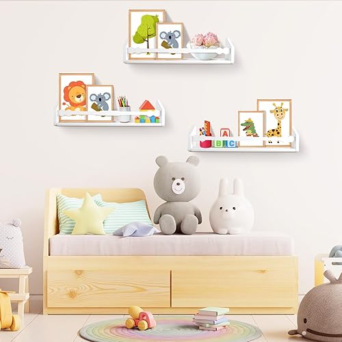 comfoyar Etagere Murale Enfant Lot de 3, Étagères Flottantes de Pépinière pour Stockage Livres Jouets, Étagères Murales en Bois pour Décoration La Cuisine, Salon, Salle de Bain, Chambre, Blanc - Nail Gallerys
