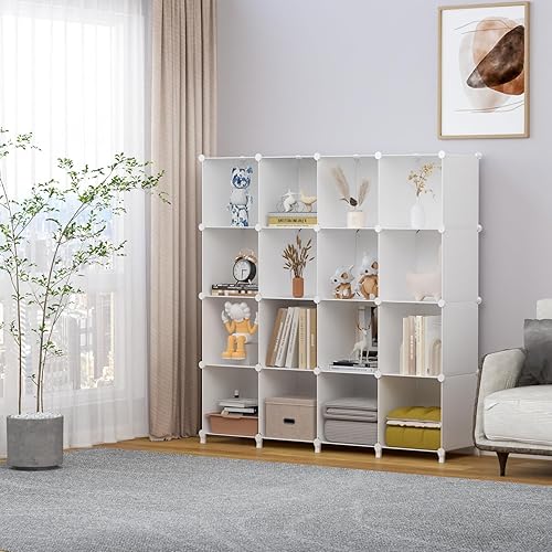 FUNLAX Cube de Rangement 16 Compartiments, étagère de Rangement système modulaire étagère Rangement Convient pour Salon Porche Salle de Bain Armoire Chambre - Blanc - Nail Gallerys