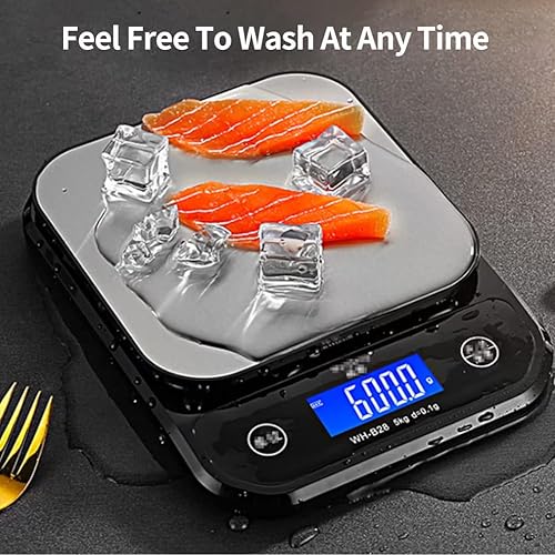 Balance de Cuisine Alimentaire Etanche IP67, Haute Précision 0,01oz/0,1g, 11lb/5kg, Lavable, Plate-forme de Pesée En Acier Inoxydable,Balance Cuisine Numérique Rechargeable Par USB Pour La Cuisine Etc - Nail Gallerys