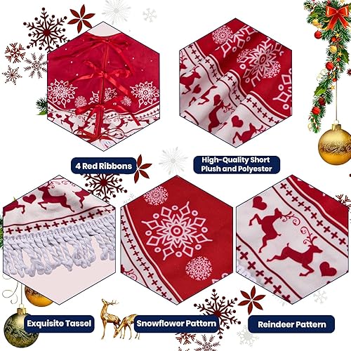 UNOLIGA Jupe de Sapin de Noel Rouge, Cache Pied Sapin de Noel 97cm, Tapis Sapin Noel, Couvre-Pied de Sapin, Tour de Sapin, Dessous de Sapin de Noël, avec Gland Élans en Flocon de Neige - Nail Gallerys