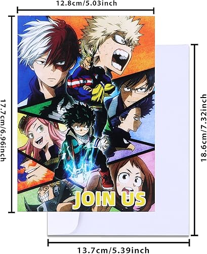 Roffatide anime My Hero Academia invitation Card Party Supplies 16 pièces pour fille et garçon remplir l'invitation avec une enveloppe 5x7 pouces - Nail Gallerys