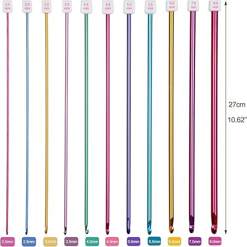 Coopay Lot de 11 crochets tunisiens en aluminium avec accessoires et sac de crochet, ensemble de crochets afghans de 2,0 à 8,0 mm pour adultes débutants, outil de tricot au crochet afghan - Nail Gallerys