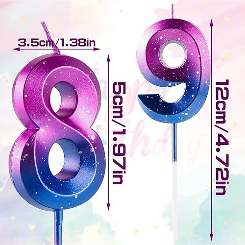 Bougies en forme de chiffre 8 pour 8e anniversaire - Galaxie dégradé violet et bleu - Cire de qualité supérieure et diamant 3D - Décoration de gâteau pour fête d'anniversaire - Nail Gallerys