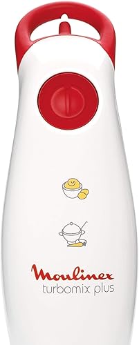 Moulinex DD100141 Pied Mixeur Plongeant Turbomix Plus Soupe Velouté Compote Potage Milkshake Verre Doseur 800ml 350W Blanc et Rouge - Nail Gallerys
