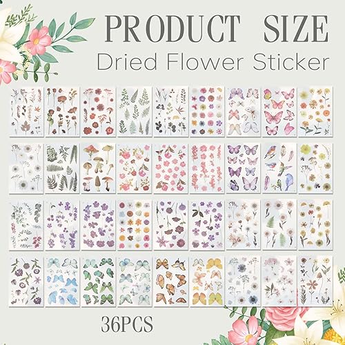 Cosmeria Floral-Themed Rub-On Sticker Set, Plus de 500 Designs sur 36 Feuilles, Stickers Floraux en Plastique Transparent de Haute Qualité pour Scrapbooking, Bullet Journal et Plus - Nail Gallerys