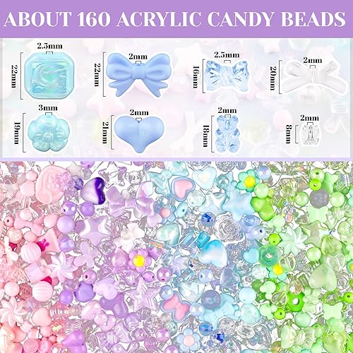 Calkkrer Environ 180 perles acryliques mignonnes, perles colorées pour bracelets, breloques avec fleurs, cœurs et papillons, pendentifs DIY pour bracelets et porte-clés - Nail Gallerys