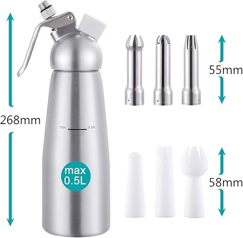 0,5 L Sauces Crèmes Chantilly Mousses Chaudes Ou Froides – Tête Démontable – Aluminium Anodisé Ultra Résistant – Ergonomique - Nail Gallerys