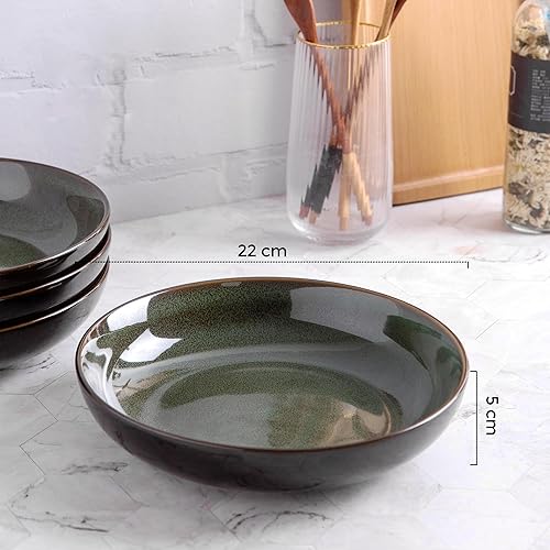 LeRatio Lot de 6 grands bols à pâtes de 22 cm, assiettes profondes en grès résistant aux rayures, bols de service modernes, bols à soupe et nouilles, passent au micro-ondes et au lave-vaisselle - Nail Gallerys