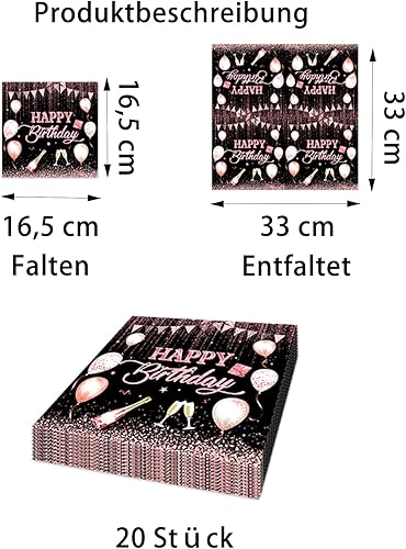 Ovanda Lot de 20 serviettes de table en papier or rose (33 x 33 cm), décoration de table pour fille, noir et or rose - Nail Gallerys