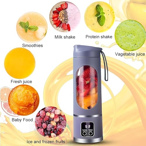 Ubdrud Mixeur portable à 12 lames pour jus et smoothies 450 ml Mini mixeur avec écran LED rechargeable pour la maison, le sport, l'extérieur Violet - Nail Gallerys