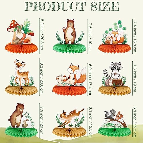 Lot de 9 décorations de fête avec animaux de la forêt - Décorations de table avec motifs en nid d'abeille d'animaux de la forêt - Décoration de table pour fêtes prénatales - Accessoires de fête pour - Nail Gallerys