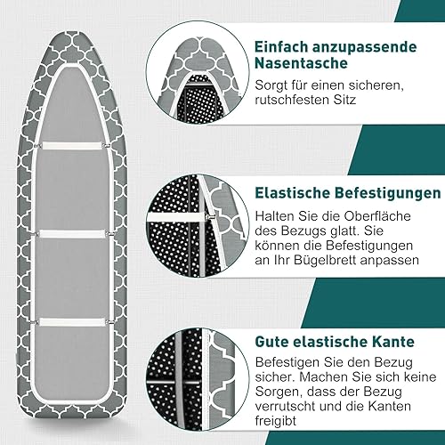 125 x 45 - Housse de table à repasser - Rembourrage en silicone extra épais avec protection contre le feu et les taches - 3 tailles - Housse de table à repasser pour centrale vapeur et fer à repasser - Nail Gallerys