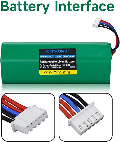 CITYORK Li-ION 6500 mAh 14,4 V Batterie de Rechange pour Ecovacs Deebot T20 T20e X1 X1e Omni, pour Deebot Ozmo 950/Ozmo 950 DX9G, pour Ecovacs Deebot T10, T9+ T9, T8+ T8 AIVI/Max Batterie - Nail Gallerys